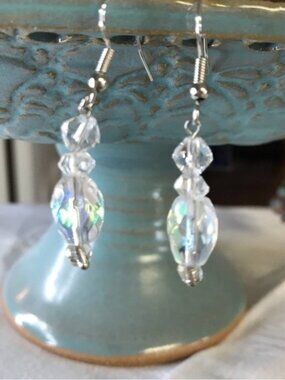 Clear crystal beads hanging on sterling silver wires, EUC, never worn